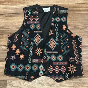Deborah Murray Vintage Tapestry Southwestern Geometric Black Button Tie Back XS